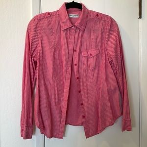 Pink white striped button down shirt